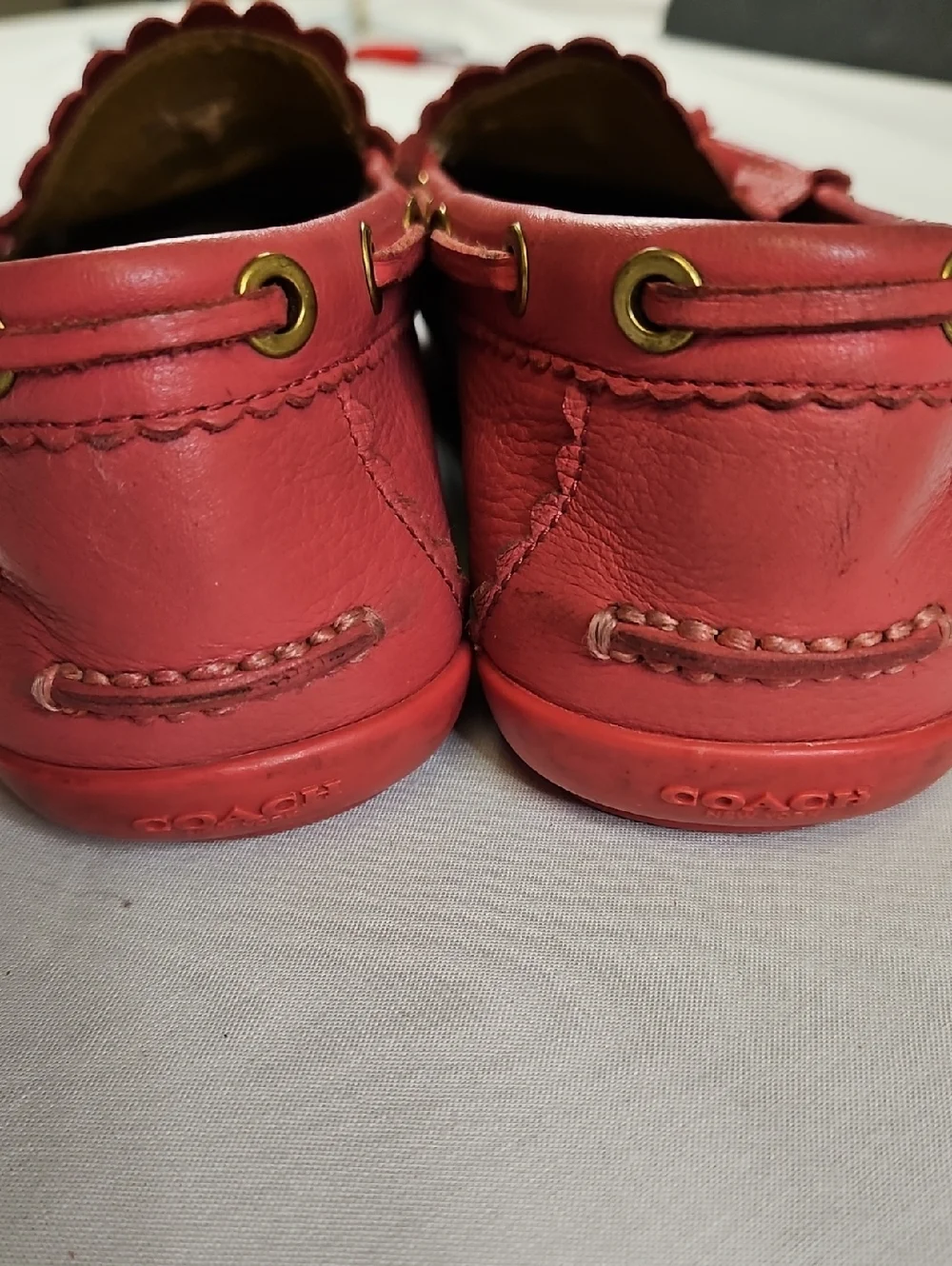 Coach Salmon Pebbled Leather Tassel Loafers, Gold Accents Size ?9